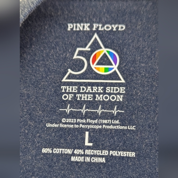 Pink Floyd 50 Year Anniversary Issued Tee Shirt Blue T-shirt Iconic Prism Large - Picture 3 of 6